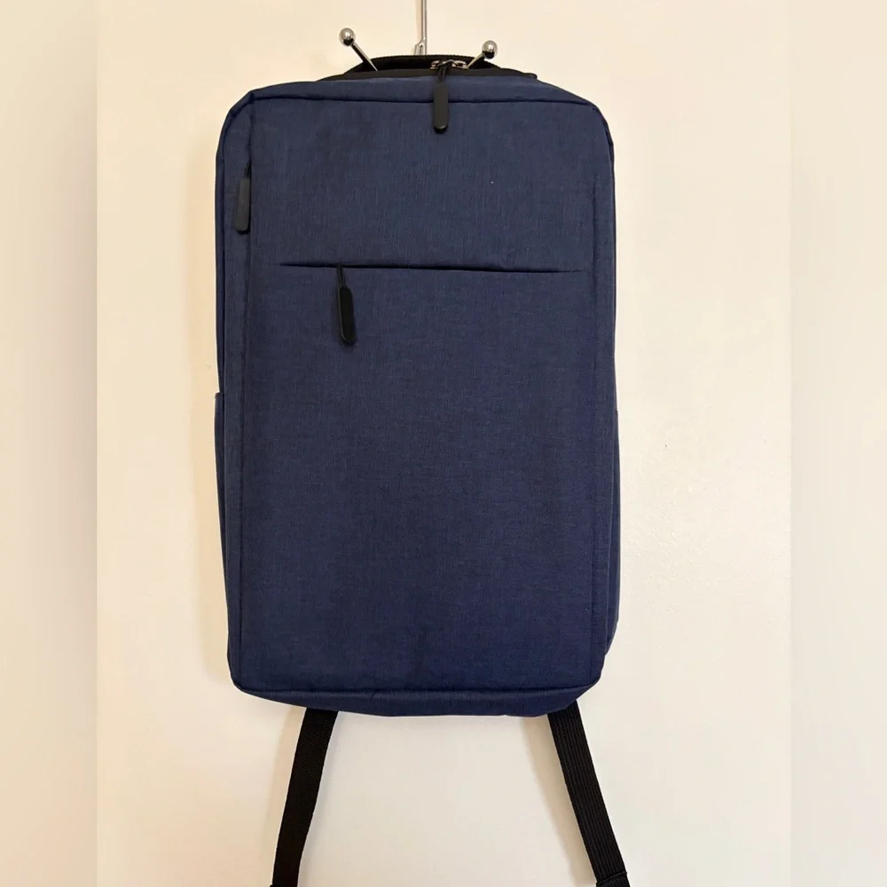 Stylish Blue Laptop Backpack with USB Charging Cable